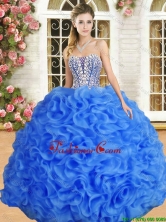 Perfect Beaded and Ruffled Organza Quinceanera Dress in Royal Blue YSQD010-1FOR