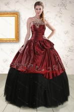 Pretty Ball Gown Embroidery 2015 Quinceanera Dresses in Rust Red and Black XFNAO506FOR