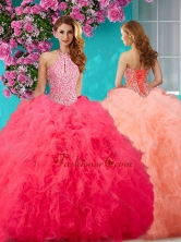 Romantic Beading and Ruffles Halter Top Quinceanera Dress with Puffy Skirt  SJQDDT633002FOR