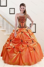 2015 Cheap Orange Red and Black Quinceanera Dresses with Appliques XFNAO035FOR