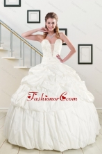 2015 White Taffeta Dresses For a Quinceanera with Beading and Pick Ups XFNAO206FOR