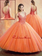 2016 Beautiful Straps Orange Sweet 16 Dresses with Beading and Appliques SJQDDT400002FOR