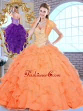2016 Beautiful Sweetheart Beading and Ruffles Sweet 16 Dresses in Orange SJQDDT379002FOR