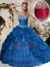 2016 Luxurious Brush Train Quinceanera Dresses with Pick Ups and Embroidery  SJQDDT395002FOR