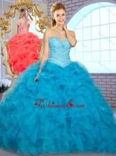 2016 Pretty Ball Gown Teal Quinceanera Gowns with Beading and Ruffles SJQDDT377002-1FOR