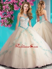 Affordable Beaded and Applique Tulle Quinceanera Dress in Champagne SJQDDT653002FOR