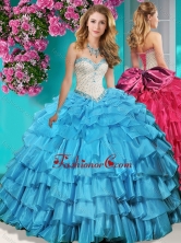 Affordable Beaded and Ruffled Layers Quinceanera Dress with Brush Train SJQDDT649002FOR