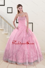 Beading and Appliques Pink Quinceanera Dresses for 2015 XFNAO080FOR