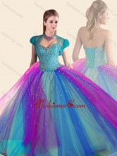 Beautiful Beaded Multi Color Quinceanera Dress in Tulle SJQDDT505002FOR