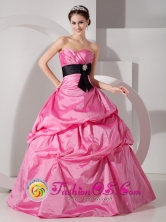 Chincha Alta Peru Rose Pink For Quinceanea Dress With Taffeta Sash and Ruched Bodice For Spring Style MLXNHY02FOR