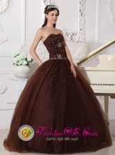 Chulucanas Peru Brown Customer Made Rhinestones Decorate Bodice Modest Quinceanera Dress Sweetheart Tulle Ball Gown Style QDZY306FOR 
