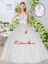 Discount Ball Gown White Quinceanera Dresses with Beading for 2016 SJQDDT366002FOR