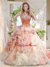 Fashionable Beaded and Bubble Quinceanera Dress in Peach and White SJQDDT704002FOR