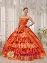 La Arena Peru 2013 Orange Red Ruffles Layered Quinceanera Dresses With Appliques and Ruch In Michigan Style QDZY272FOR