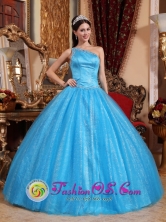 La Union Peru One Shoulder Beaded Decorate Asymmetrical New Style Teal Quinceanera Dress Tulle and Taffeta Ball Gown For 2013 Style QDZY731FOR