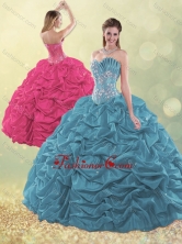 Latest Taffeta Teal Quinceanera Dress with Beading and Bubbles SJQDDT499002FOR