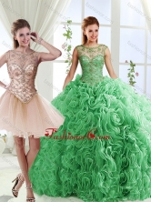 Luxurious See Through Scoop Green Detachable Sweet 16 Dresses with Brush TrainSJQDDT559002AFOR
