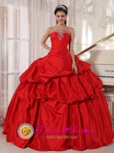 Mollendo Peru Red Quinceaners Dress Sweetheart Ball Gown for Formal Evening lace up bodice With Pick-ups and Beading Style PDZY593FOR