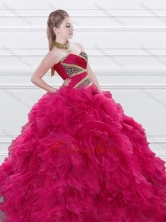 New Style Beaded and Ruffled Red Quinceanera Dress in Tulle XFQD998FOR