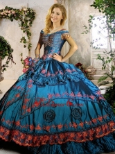 Off the Shoulder Teal Quinceanera Gown with Beading and Appliques XFQD1058FOR