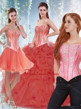 Popular Beaded Bodice and Ruffled Detachable Quinceanera Gowns in Coral  SJQDDT533002BFOR