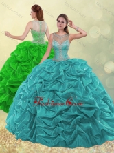 Pretty See Through Scoop Beaded and Bubble Green Quinceanera Dress SJQDDT493002FOR