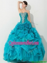 Princess Teal Sweet 16 Dress with Beading and Rolling Flowers THQD003FOR