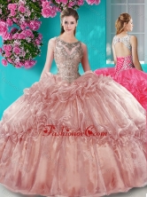 Really Puffy Beaded Bodice Scoop Organza Quinceanera Gown in Brown SJQDDT672002-1FOR