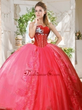 Romantic Puffy Skirt Beaded and Applique Quinceanera Dress in Coral Red SJQDDT742002FOR