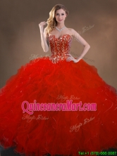Ball Gown Beaded and Ruffles Quinceanera Gowns in Red SWQD050MT-6FOR