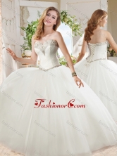 White Ball Gown Sweetheart Beaded Organza Quinceanera Dress in Tulle SJQDDT683002FOR