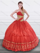 atest Beaded and Applique Taffeta Quinceanera Dress in Red and Gold XFQD993FOR
