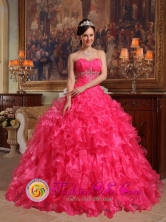 2013 Stylish Hot Pink Rdffles Beading and Ruch Sweetheart Quinceanera Dress With Organza Ball Gown IN Punta del Este Uruguay Style QDZY304FOR