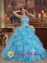 2013 With colorful Cheap strapless Quinceanera Dress Organza Appliques Decorate Gown  IN Santa Lucia Uruguay Style QDZY459FOR 