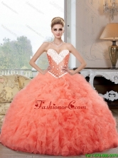 2015 Fall Pretty Ball Gown Watermelon Quinceanera Dresses with Beading SJQDDT89002FOR