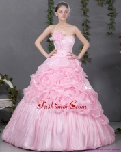 2015 The Most Popular Pink Quinceanera Gowns with Hand Made Flowers and Ruffles WMDQD013FOR