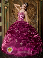 Beading Exquisite Burgundy Straps Taffeta Ball Gown Wholesale 2013 Quinceanera  IN  Trinidad Uruguay Style QDZY264FOR 
