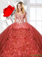 Beautiful Ruffles Rust Red Quinceanera Dresses with Straps SJQDDT128002-1FOR