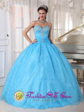Custom made Sky Blue Taffeta and Organza Sweetheart Appliques beadings Wholesale Quinceanera Dresses For Sweet 16 in Punta del Este Uruguay Style QDZY602FOR