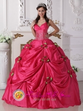 Customize Hot Pink  Beading Gowns  For Sweet 16 Hand Made Rose Spaghetti Straps Decorate  IN Chuy Uruguay Style QDZY720FOR 
