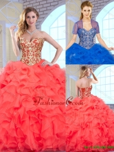 Fashionable Coral Red Quinceanera Gowns with Beading and Ruffles SJQDDT163002E-1FOR