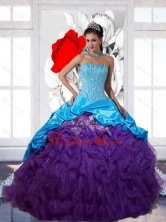 Gorgeous Beading and Ruffles 2015 Multi Color Quinceanera Dresses with Pick Ups QDDTD11002FOR