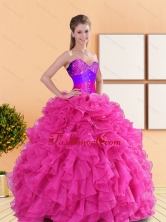 Luxurious 2015 Beading and Ruffles Sweetheart Quinceanera Dresses in Hot Pink QDDTA50002FOR