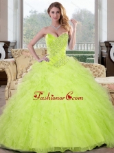 Luxurious Beading and Ruffles Sweetheart 2015 Sweet 16 Dresses in Yellow Green QDDTC28002FOR