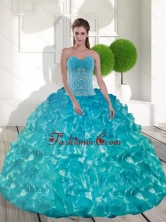 Luxurious Sweetheart Teal Sweet 15 Dresses with Appliques and Ruffled Layers QDDTB32002FOR