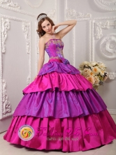 Multi-color Cake Ball Gown Strapless Floor-length Taffeta Appliques with Bow Band  IN San Carlos Uruguay Wholesale Style QDZY082FOR