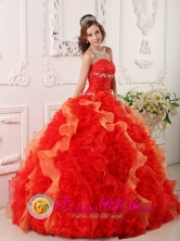 Red Wholesale Quinceanera Dress For 2013 Appliques and Beading Sweetheart Organza Ball Gown IN  Mercedes Uruguay Style QDZY012FOR