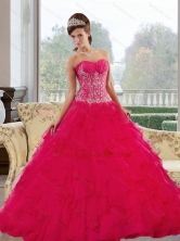 Romantic Sweetheart 2015 Red Quinceanera Gown with Appliques and Ruffles QDDTB37002FOR