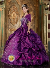 Short Sleeves and Embroidery For Wholesale  2013 Quinceanera Dress With Purple Pick-ups IN  Cardona Uruguay Style QDZY258FOR