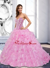 The Most Popular 2015 Sweetheart Beading and Ruffles Rose Pink Quinceanera Dresses QDDTA67002FOR